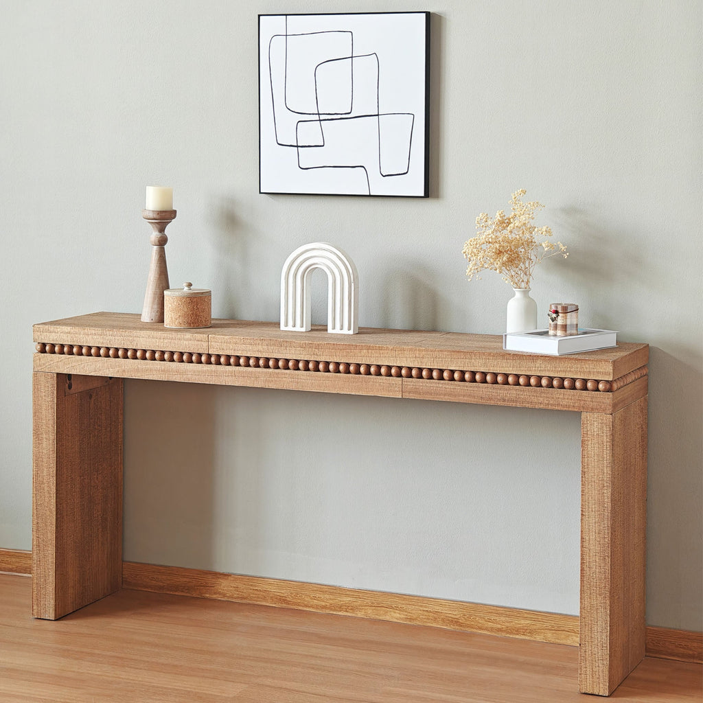 Rustic Manufactured Wood Console Table with Beaded Accent, 64L x 14W x 32H