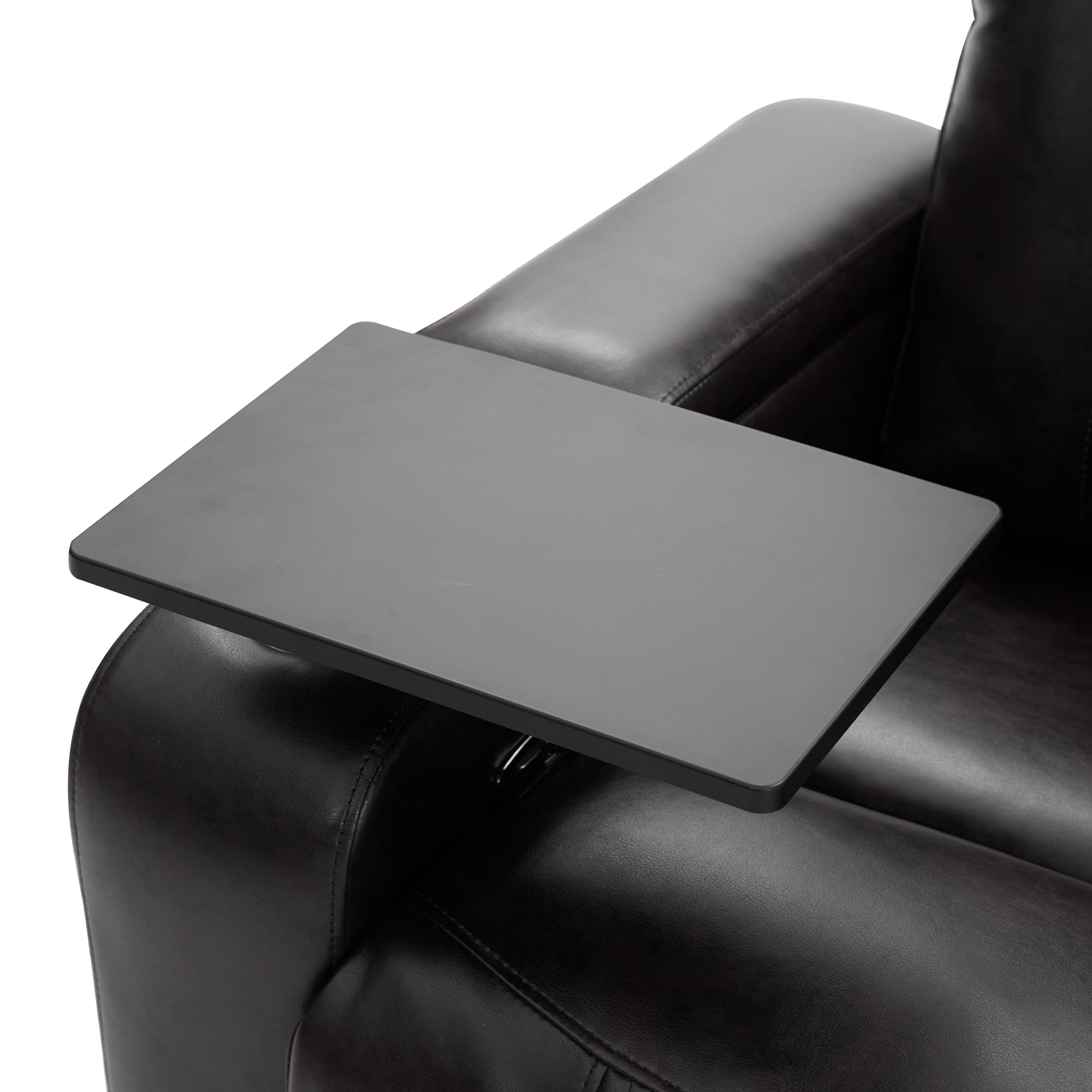 Power Motion Recliner with USB Charging Port, Hidden Arm Storage, and 360° Swivel Tray Table, Black PU Leather