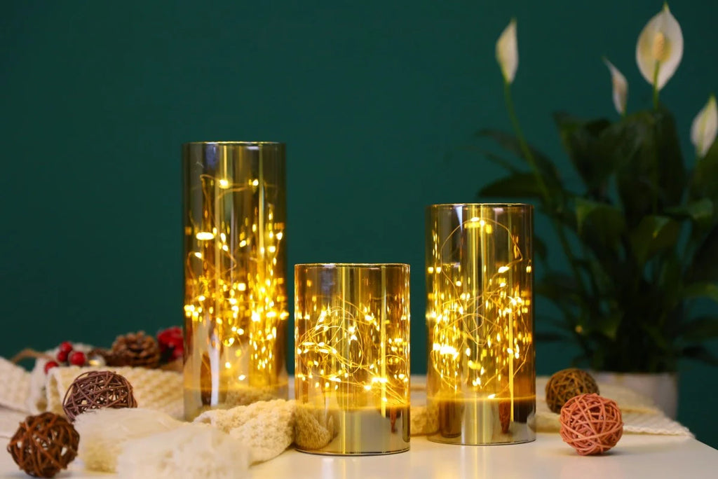 6/8/10inch High Battery Glass Decorative Lights（Set of 3）
