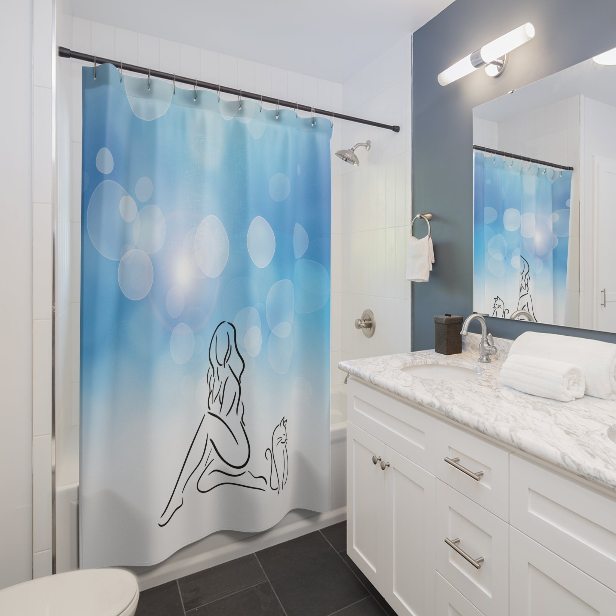 Cat Lady Blue & White Shower Curtains