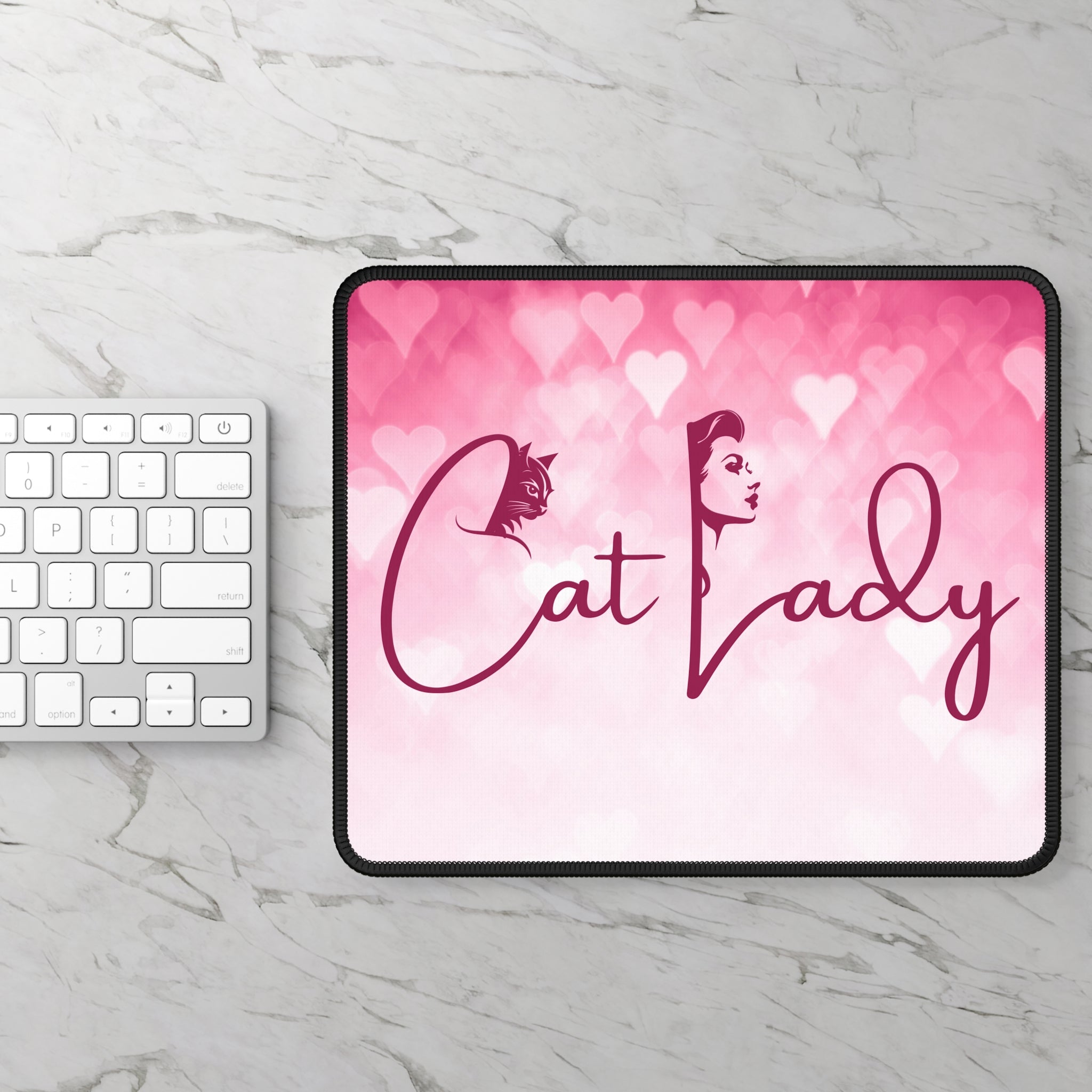 Cat Lady Hearts Gaming Mouse Pad for Cat Lovers and Gamers