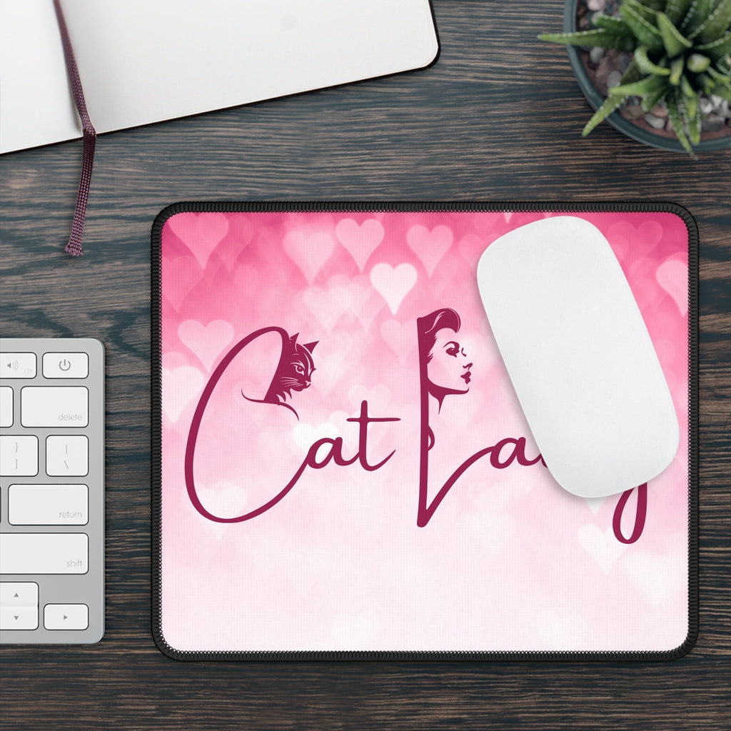 Cat Lady Hearts Gaming Mouse Pad for Cat Lovers and Gamers