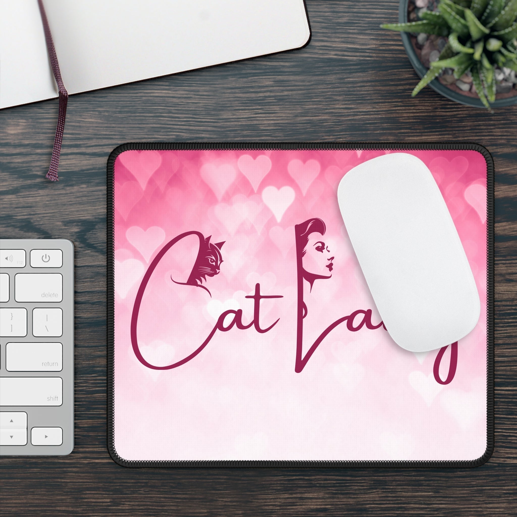 Cat Lady Hearts Gaming Mouse Pad for Cat Lovers and Gamers
