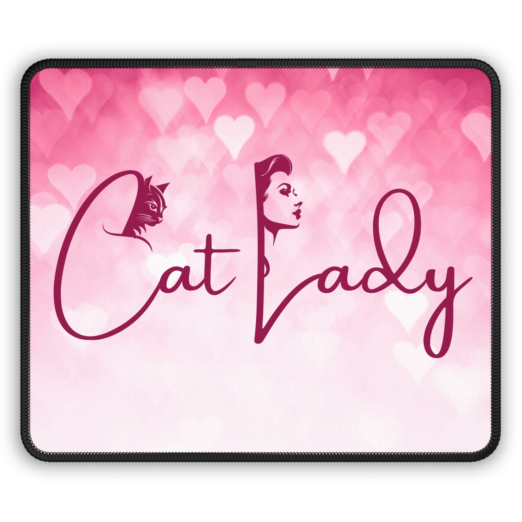Cat Lady Hearts Gaming Mouse Pad for Cat Lovers and Gamers
