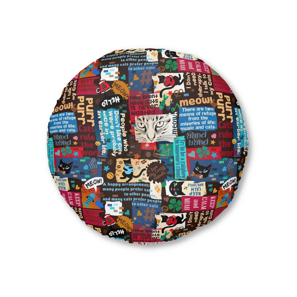 Cat Lover Tufted Floor Pillow - Round Decorative Cushion with Fun Cat Quotes