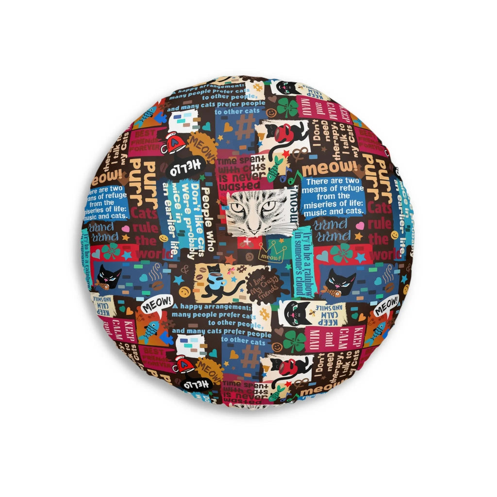 Cat Lover Tufted Floor Pillow - Round Decorative Cushion with Fun Cat Quotes
