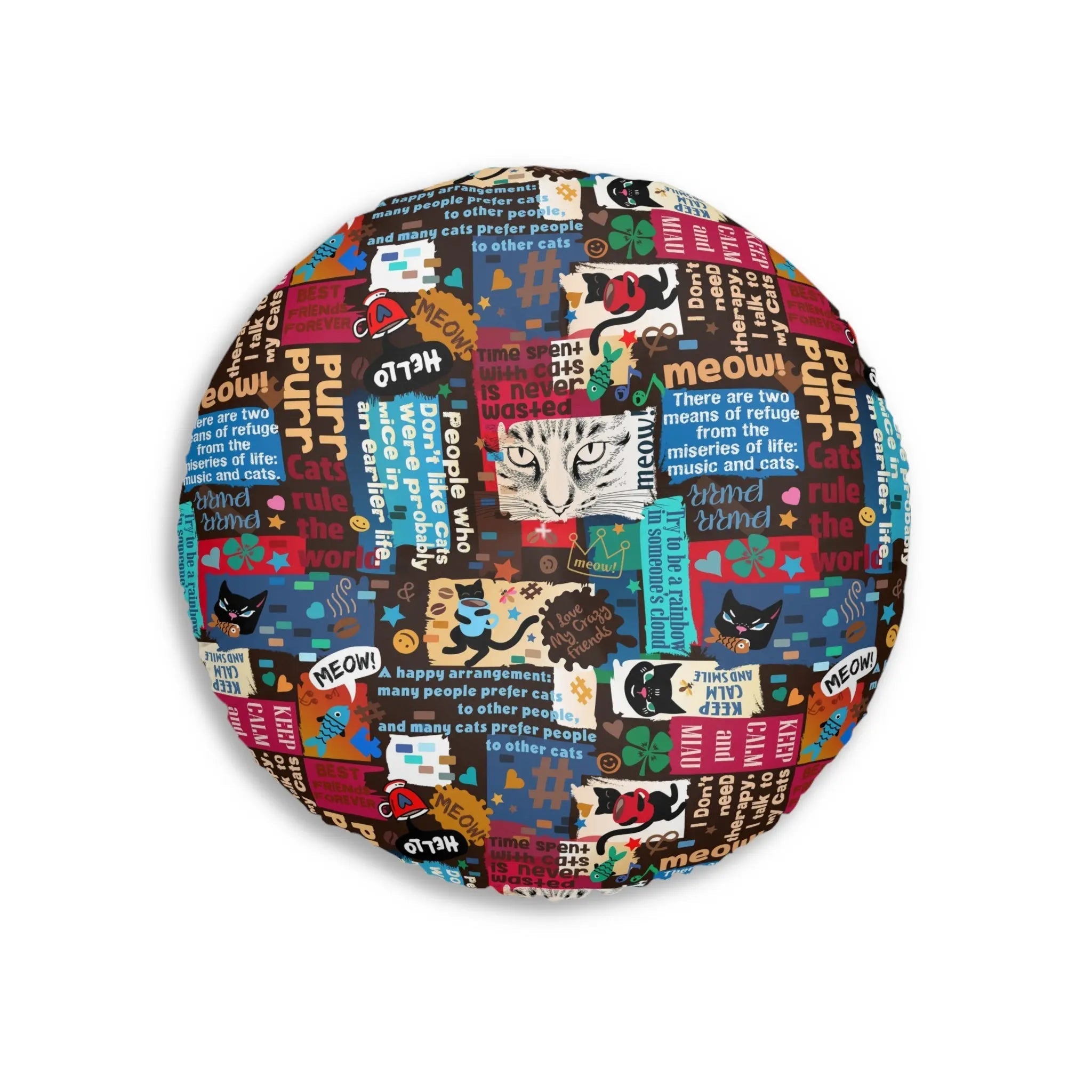 Cat Lover Tufted Floor Pillow - Round Decorative Cushion with Fun Cat Quotes