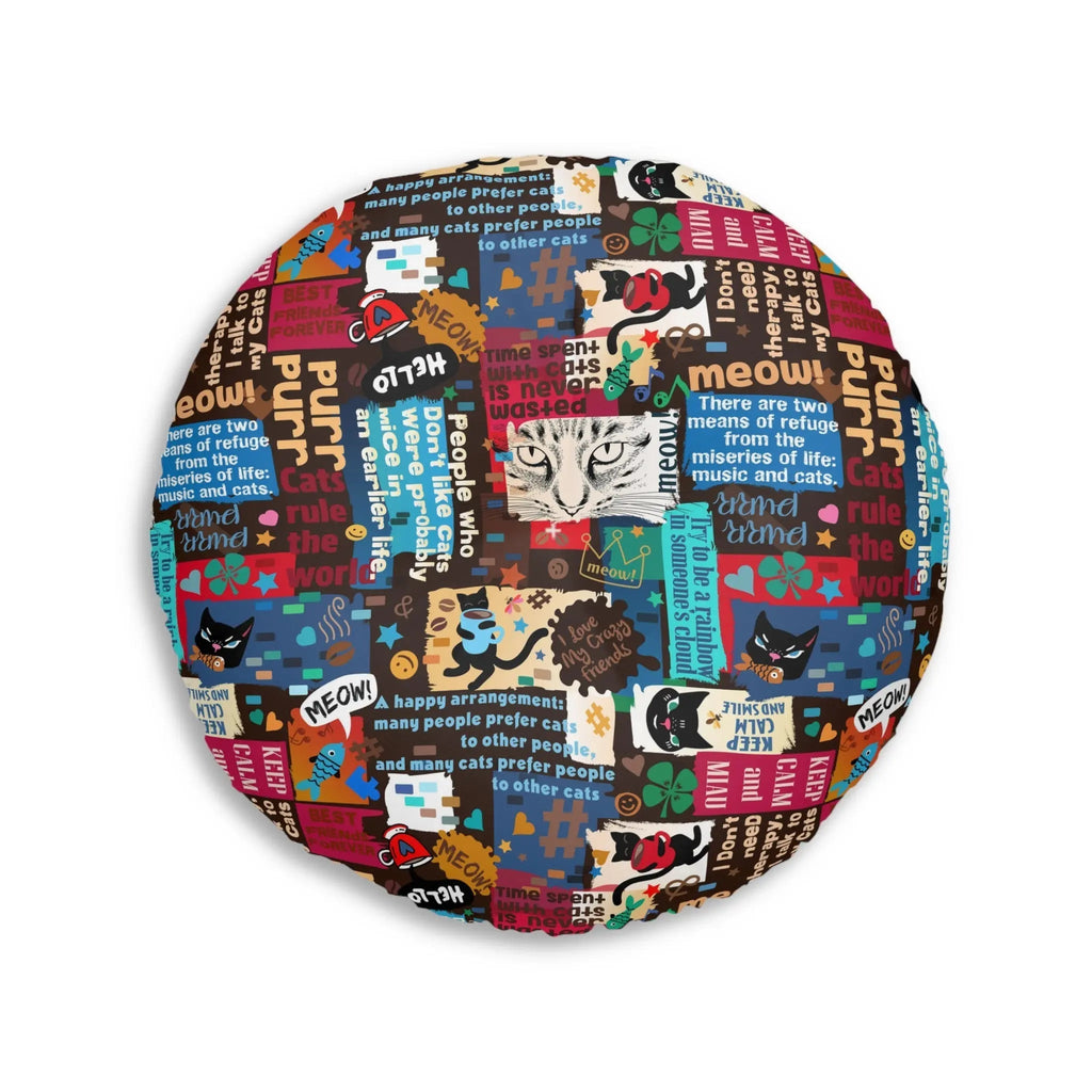 Cat Lover Tufted Floor Pillow - Round Decorative Cushion with Fun Cat Quotes