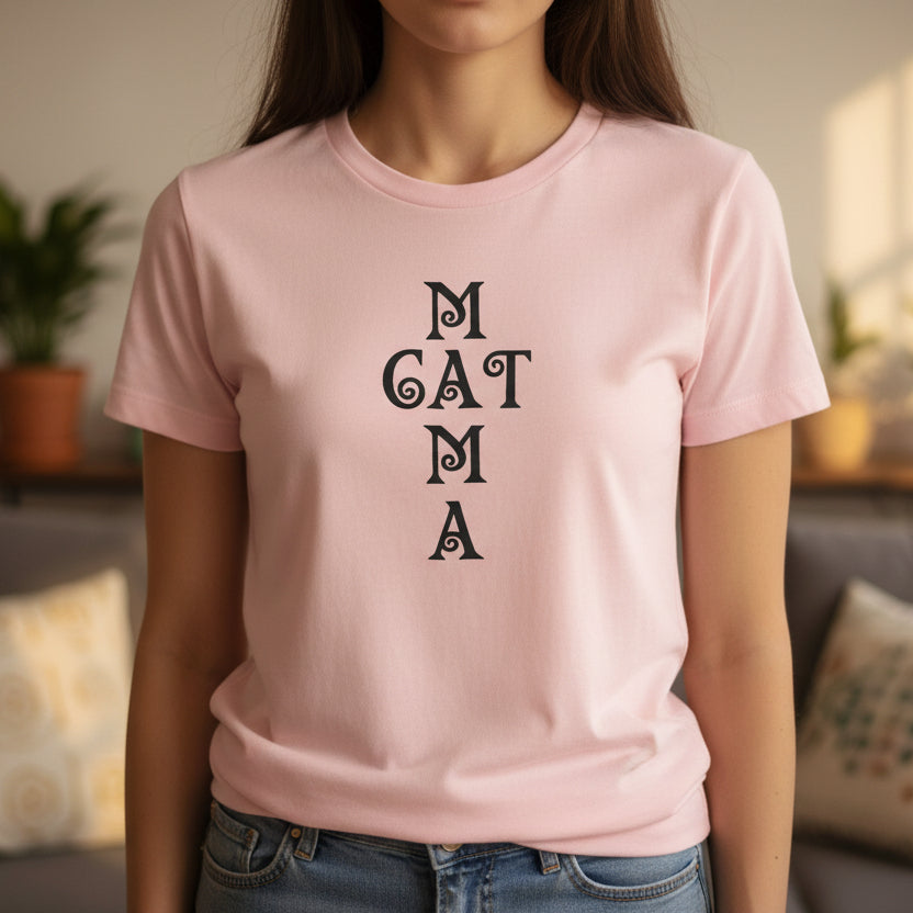 Mama Cat Mama Women’s Slim Fit Tee – Cat Mom Word Design Shirt