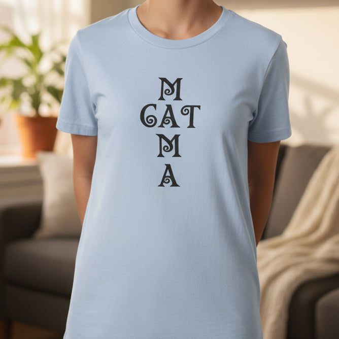 Mama Cat Mama Women’s Slim Fit Tee – Cat Mom Word Design Shirt