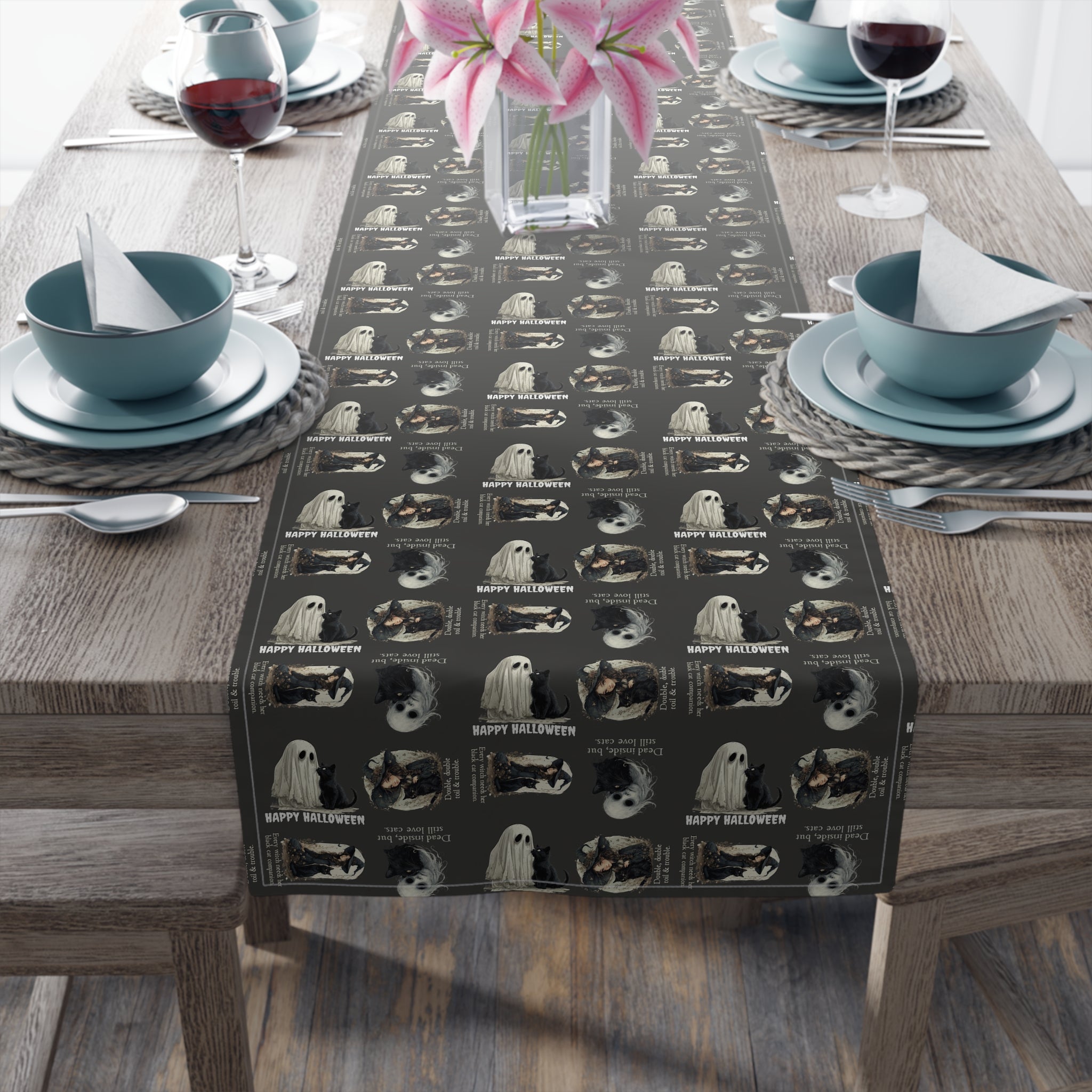 Cat Themed Halloween Table Runner for Festive Decoration