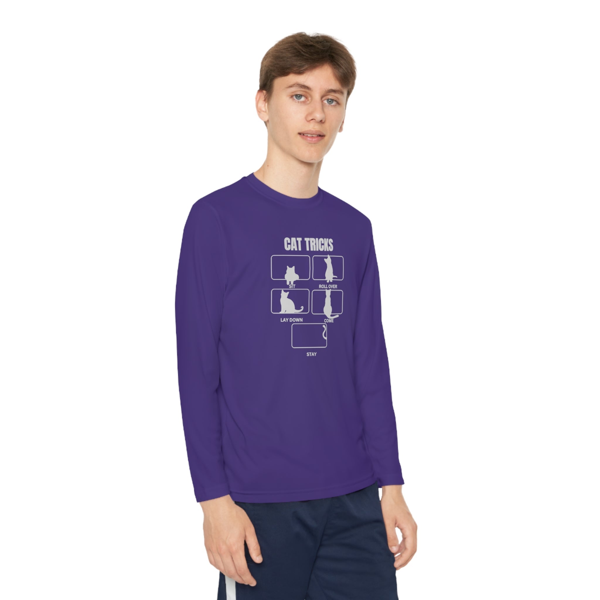 Cat Tricks Youth Long Sleeve Competitor Tee