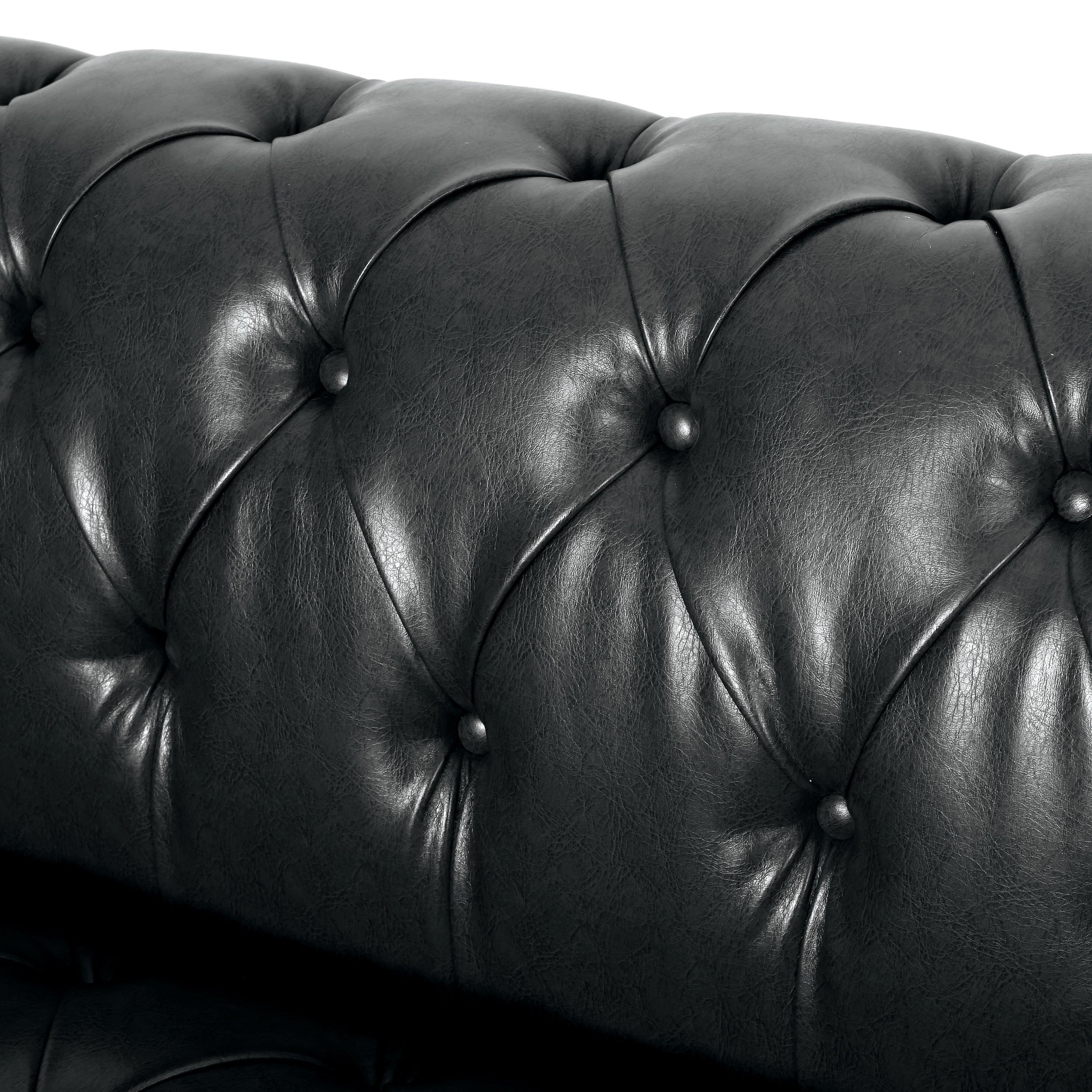 Mirod Comfy 3-Seat Sofa with Wooden Legs, PU Upholstery, Black, 83.5'' Width