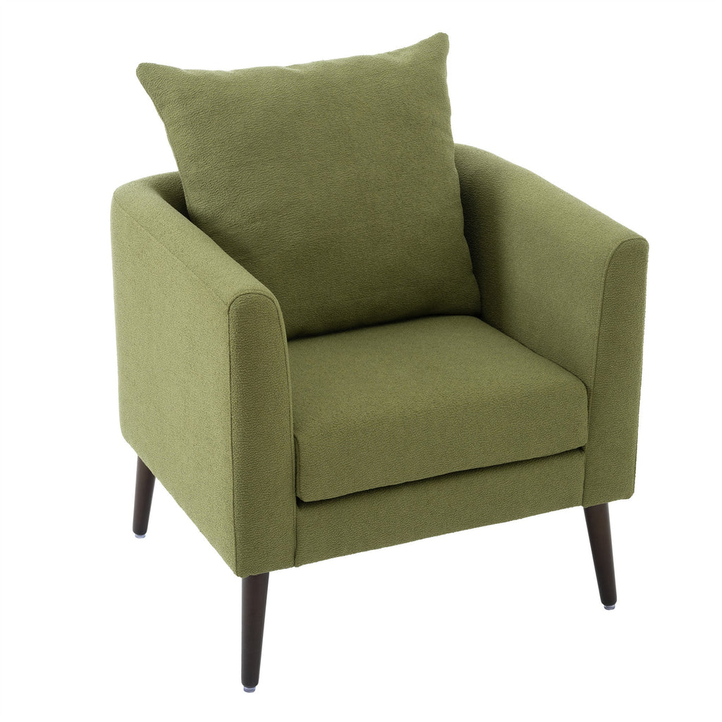 Modern Fabric Accent Chair, Upholstered Armchair for Living Room, Mid Century Fabric Lounge Chair w/Pillow, Comfortable Reading Chair with Wood Legs for Living Room, Bedroom, Reception Room (Olive)