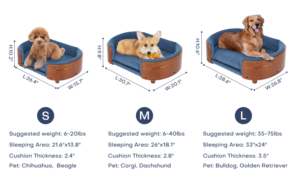 Scandinavian style Elevated Dog Bed Pet Sofa With Solid Wood legs and Bent Wood Back, Velvet Cushion,Small Size