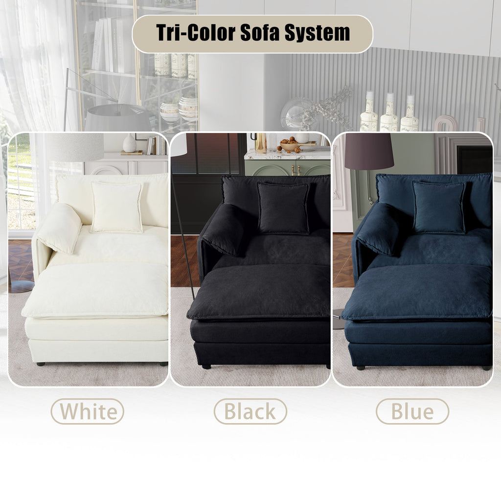 Modular Sectional Sofa, Oversized Deep Seat U Shaped Couch Set for Living Room, 3-Seater Comfy Cloud Couches with 2 Movable Ottomans, DIY Combination, Chenille,Beige