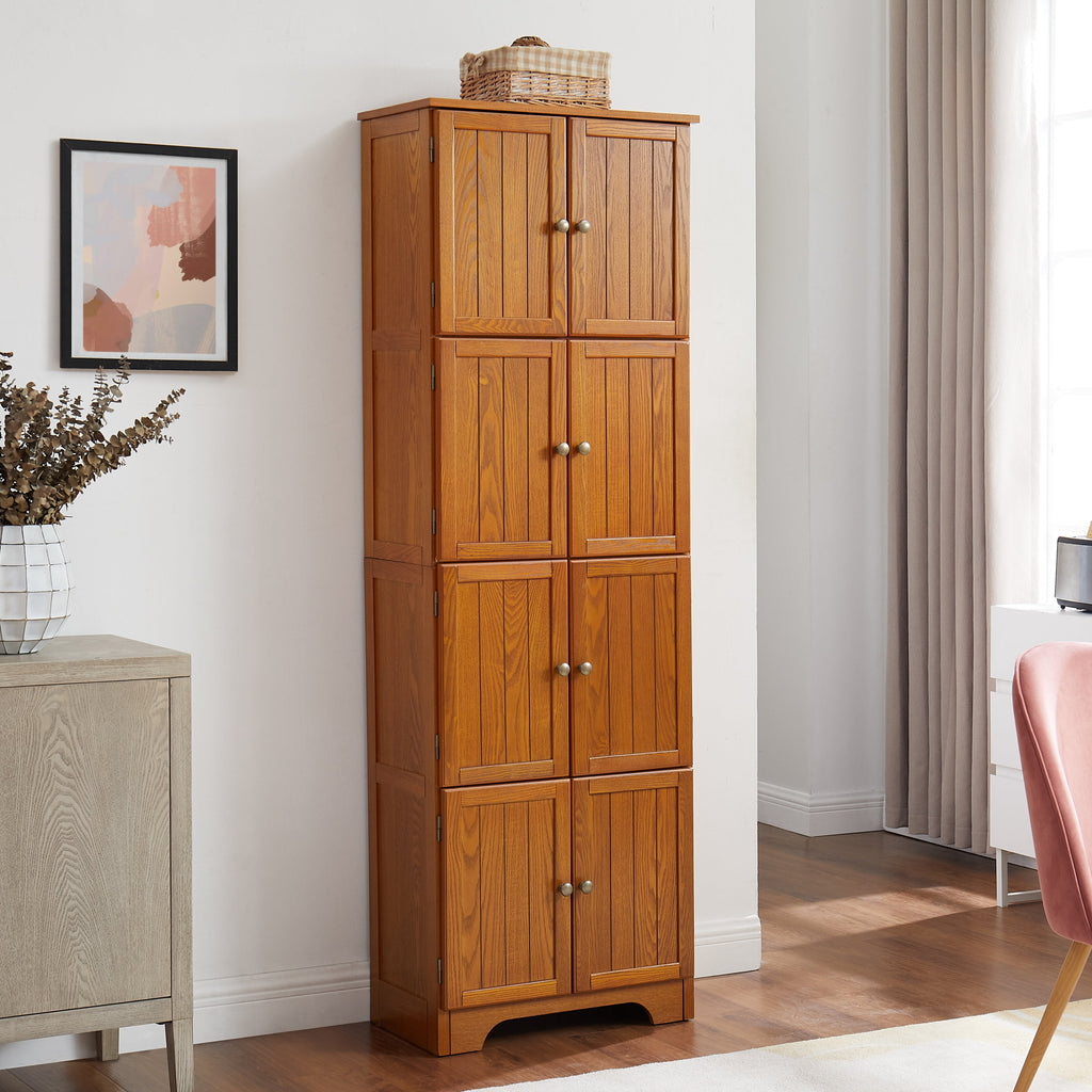 72.4' Tall Storage Cabinet Tall Storage Cabinet with 8 Doors and 4 Shelves ,Bookshelf Living Room, Kitchen, Dining Room, Office  Freestanding Storage Cabinet,Oak