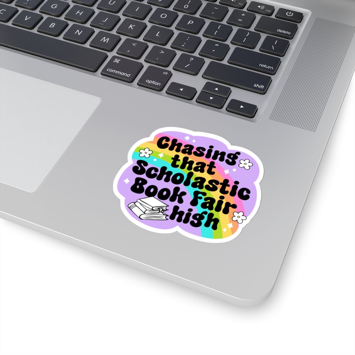 Chasing That Scholastic Book Fair High Vinyl Sticker, 3.0" x 2.8"