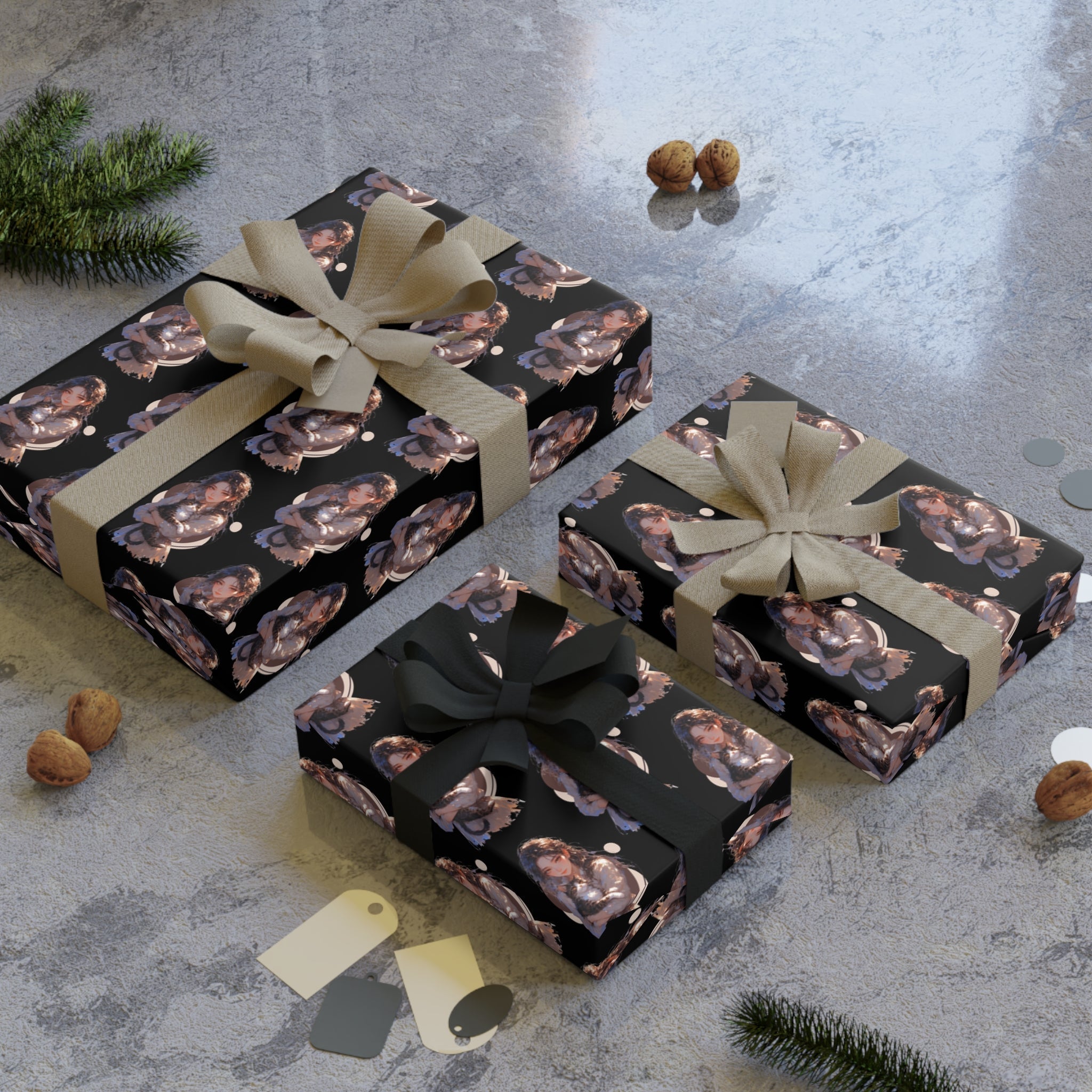 Chic Black Anime Cat Lady Wrapping Paper Roll