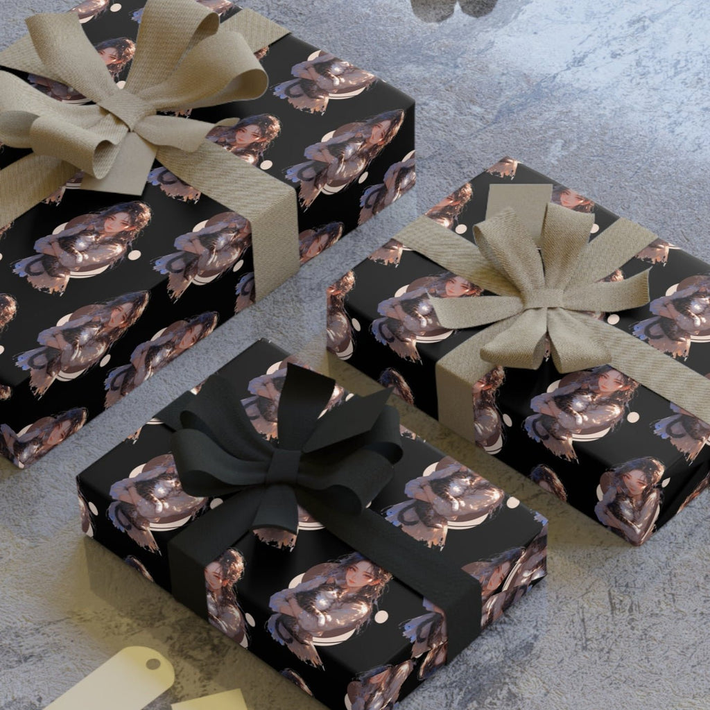 Chic Black Anime Cat Lady Wrapping Paper Roll