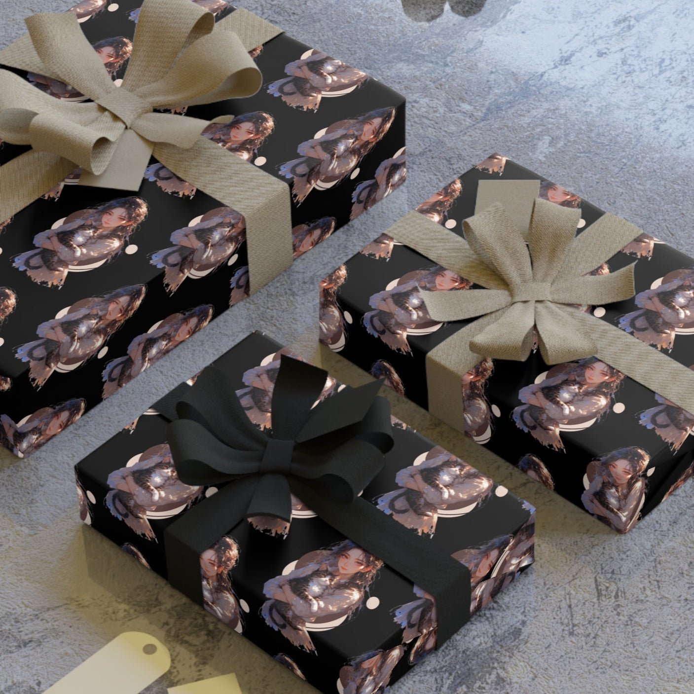 Chic Black Anime Cat Lady Wrapping Paper Roll