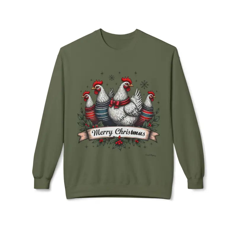 Ocean State Styles Sweatshirt Christmas Chickens Fleece