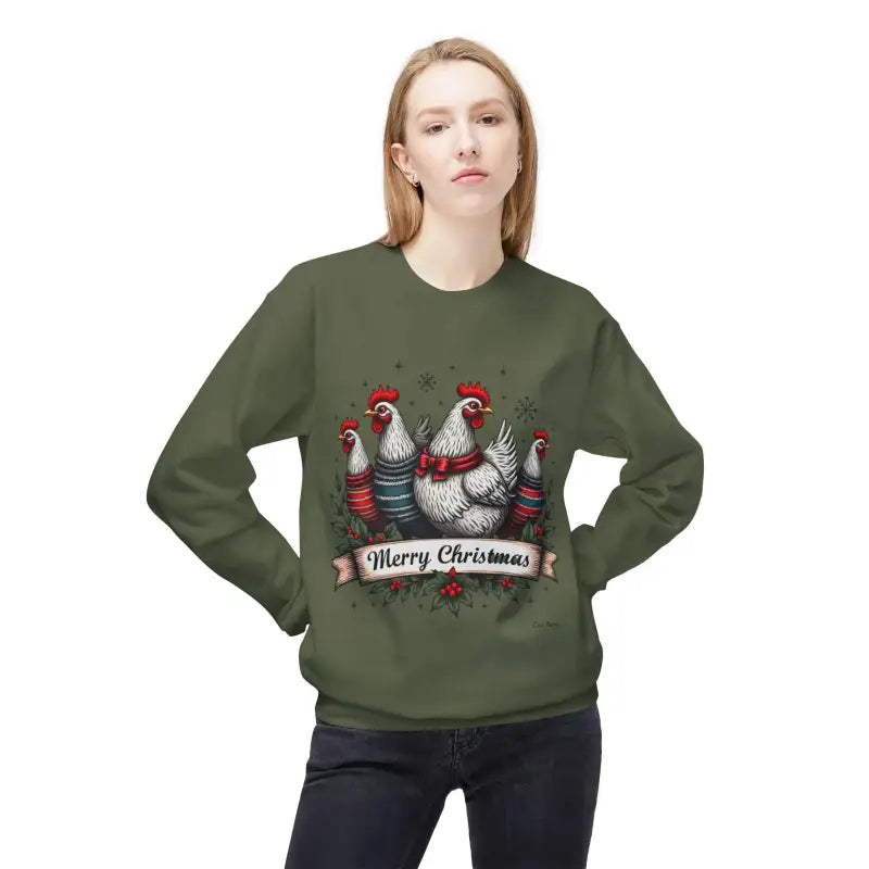 Ocean State Styles Sweatshirt Christmas Chickens Fleece