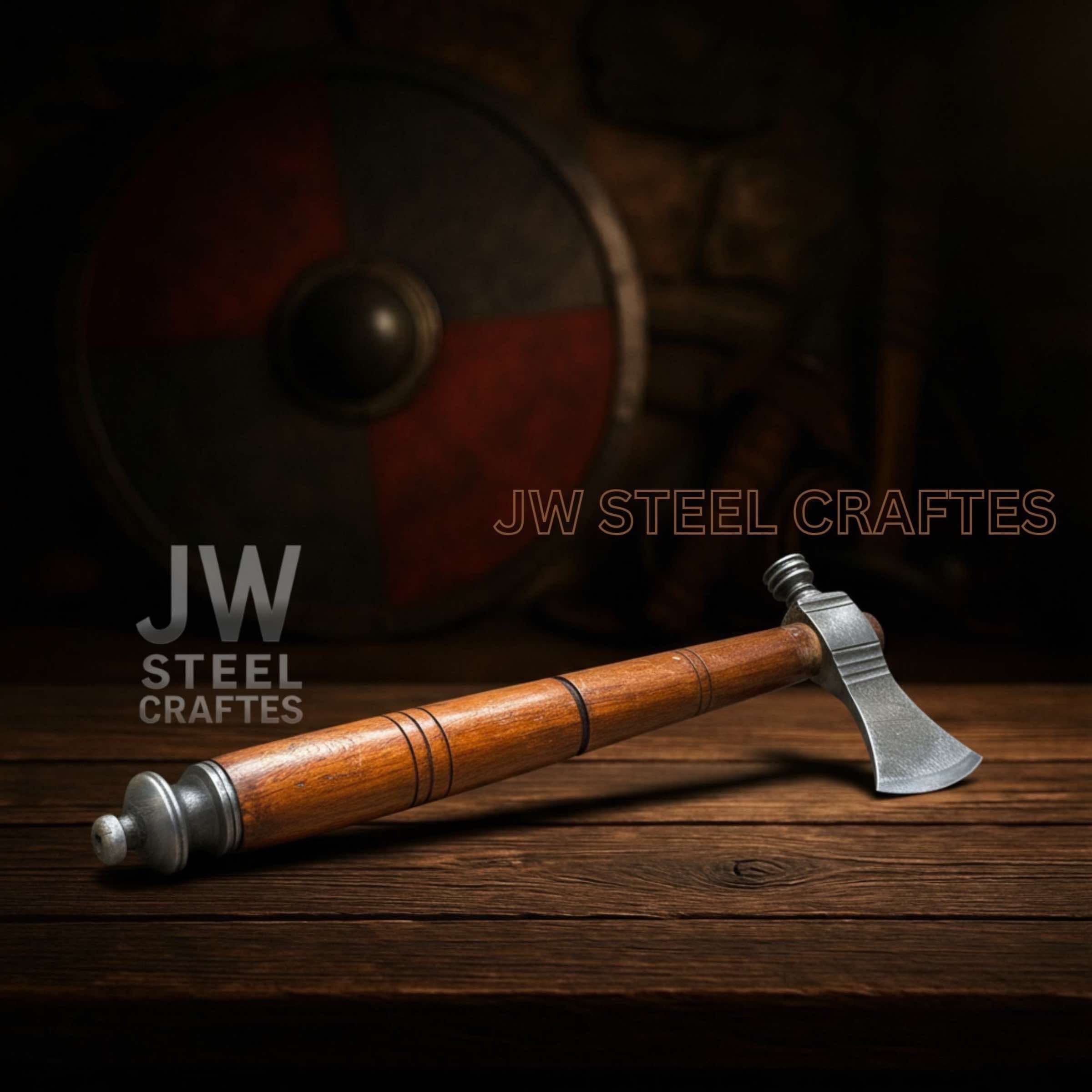 Collectible Artisan Pipe Axe in Damascus Steel with Hardwood Handle