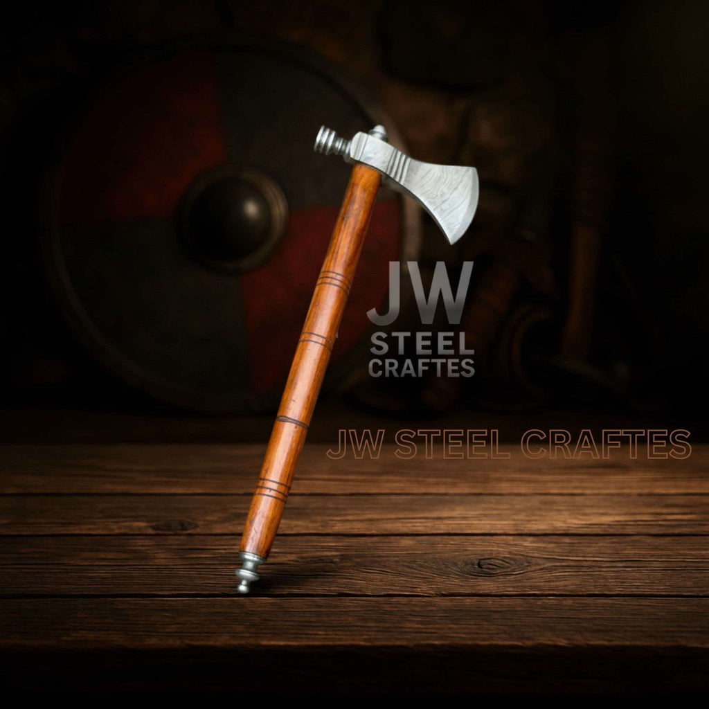 Collectible Artisan Pipe Axe in Damascus Steel with Hardwood Handle