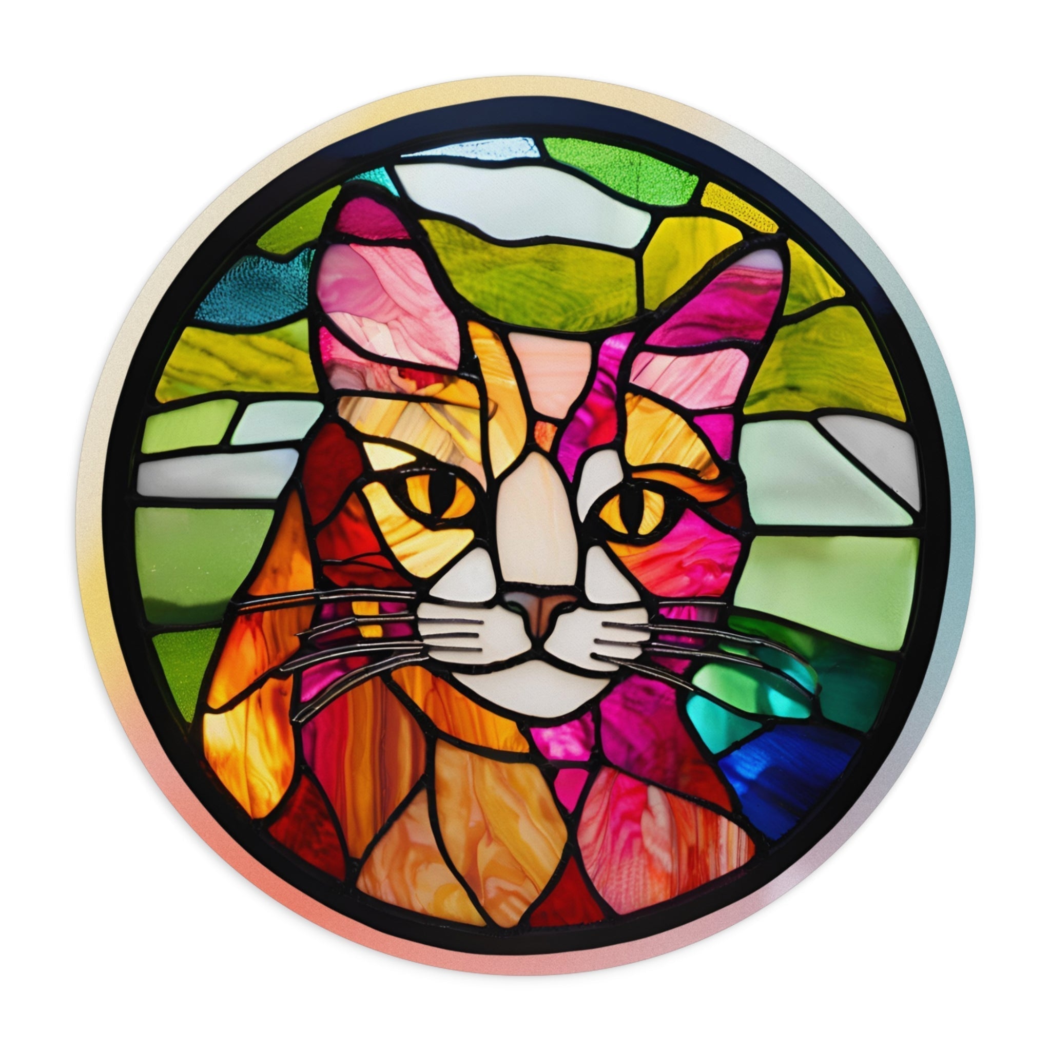 Colorful Cat Stained Glass Mouse Pad - Vibrant Desktop Accessory