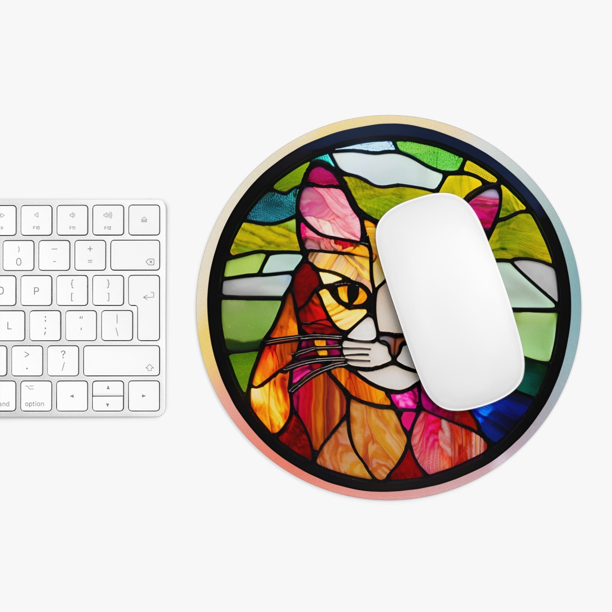 Colorful Cat Stained Glass Mouse Pad - Vibrant Desktop Accessory