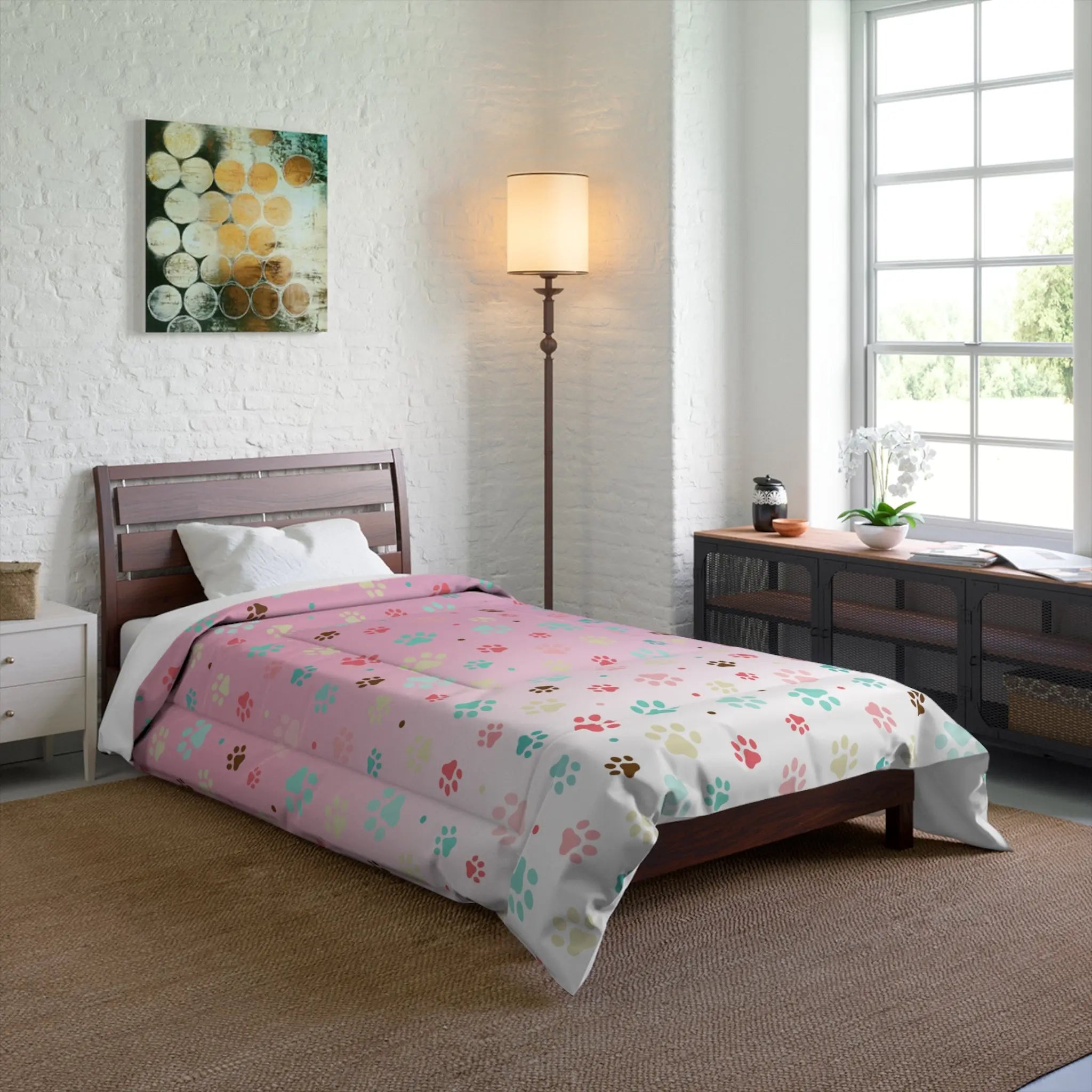 Colorful Paw Print Comforter - Cozy Pet Lover Bedding
