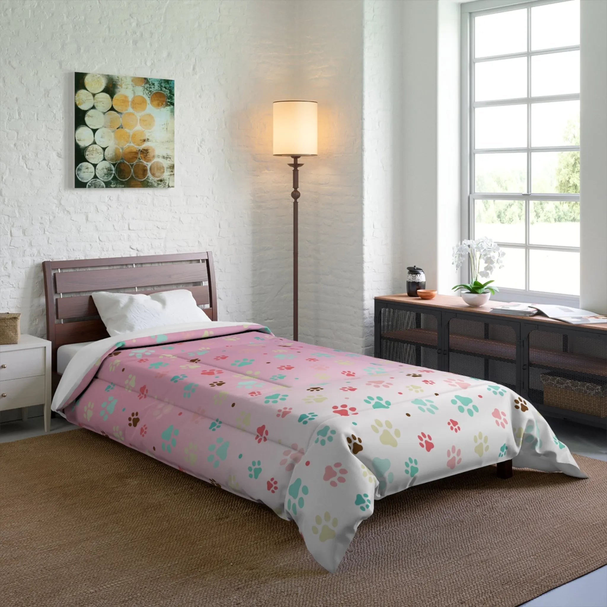 Colorful Paw Print Comforter - Cozy Pet Lover Bedding