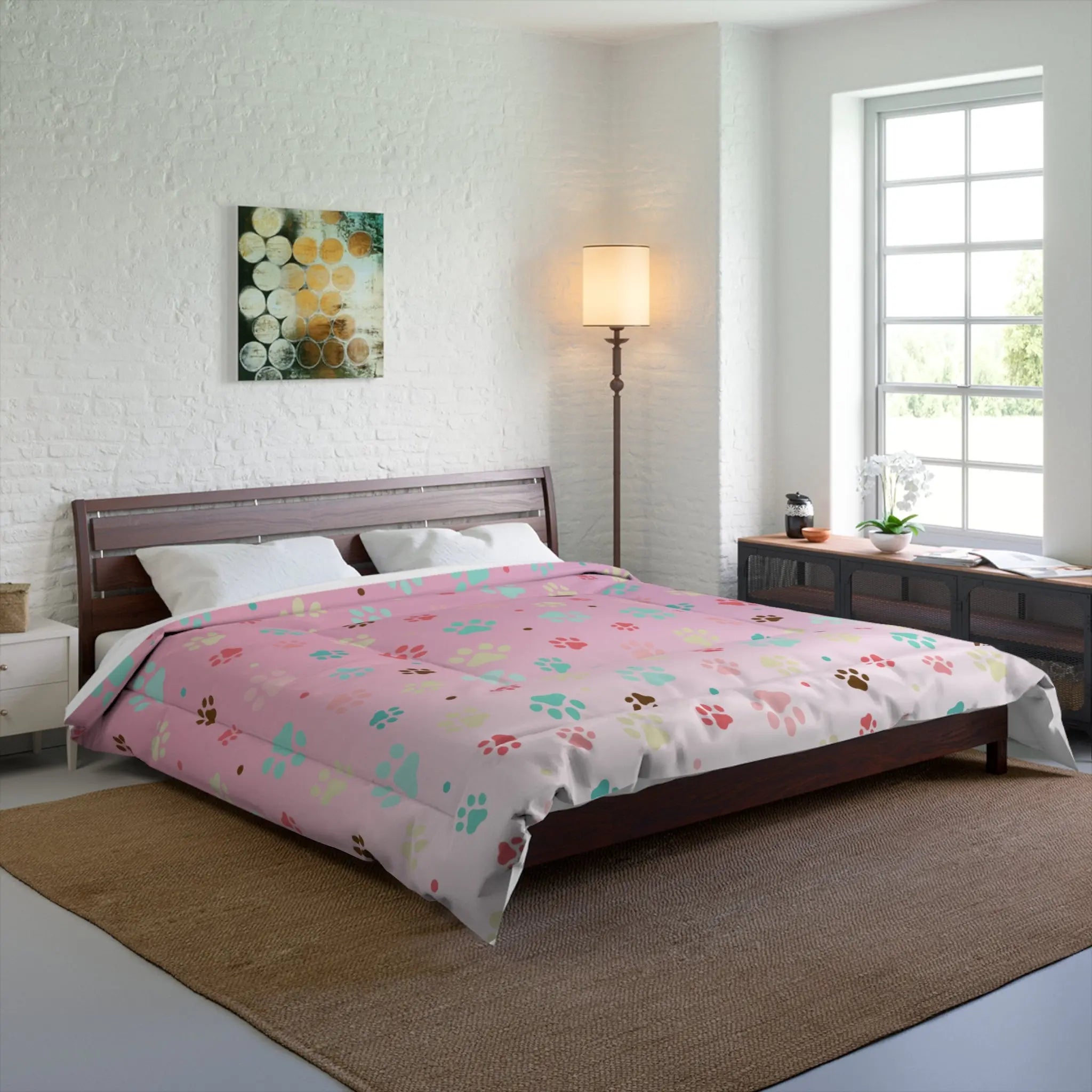 Colorful Paw Print Comforter - Cozy Pet Lover Bedding