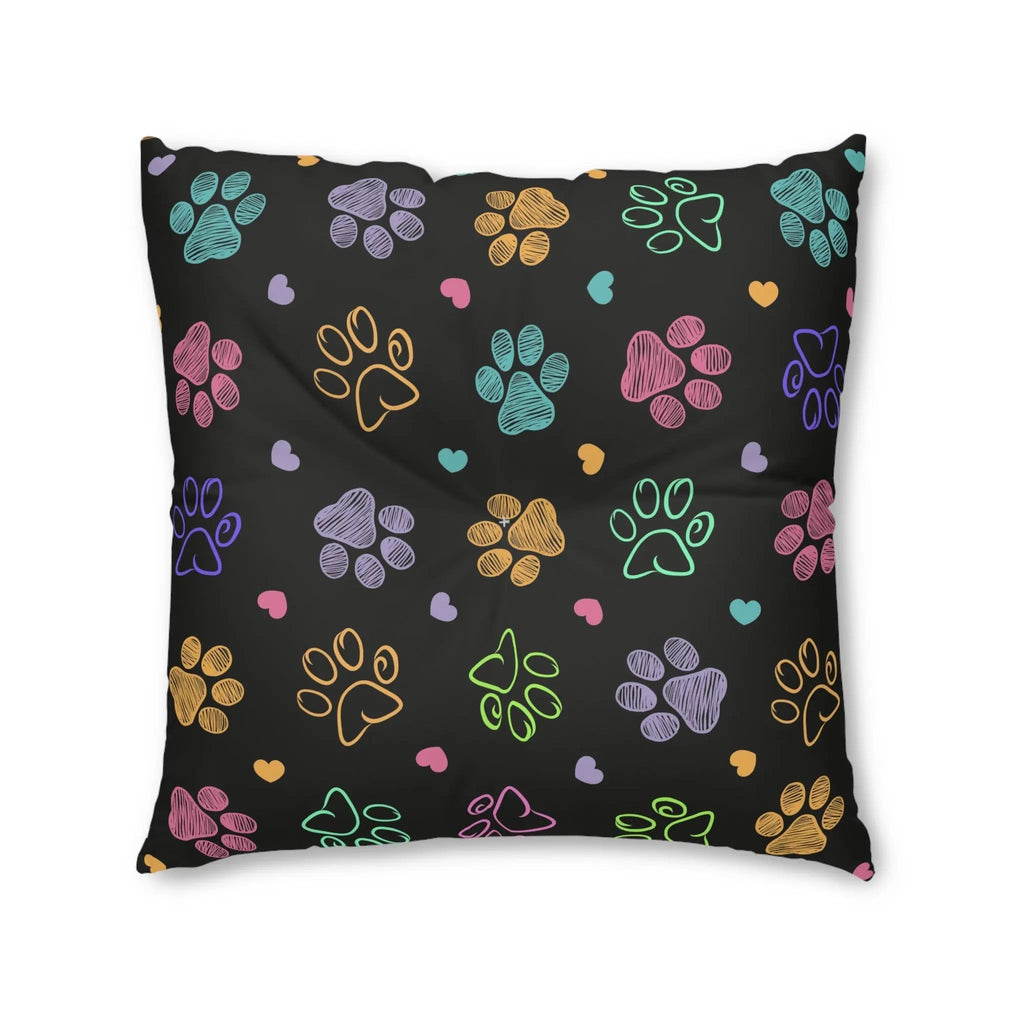 Colorful Paw Print Tufted Floor Pillow - Perfect for Pet Lovers