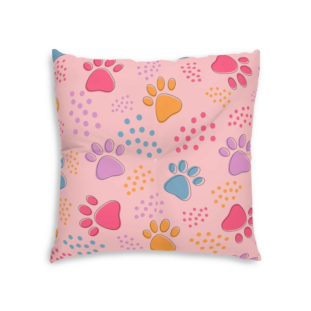Colorful Pet Paw Print Tufted Floor Pillow
