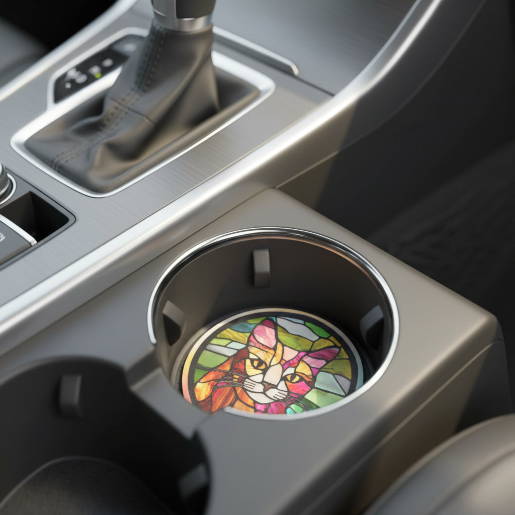Colorful Stained Glass Cat Soapstone Car Coaster