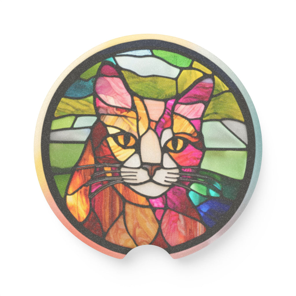 Colorful Stained Glass Cat Soapstone Car Coaster