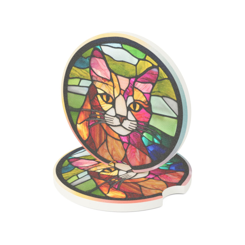Colorful Stained Glass Cat Soapstone Car Coaster