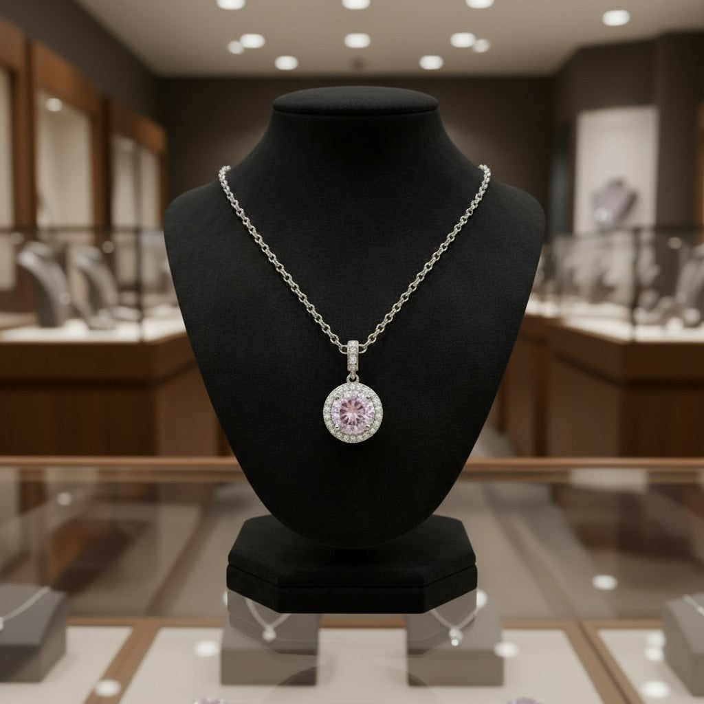 "Circle of Life" Round Portuguese Cut Cremation Pendant with Halo 7mm