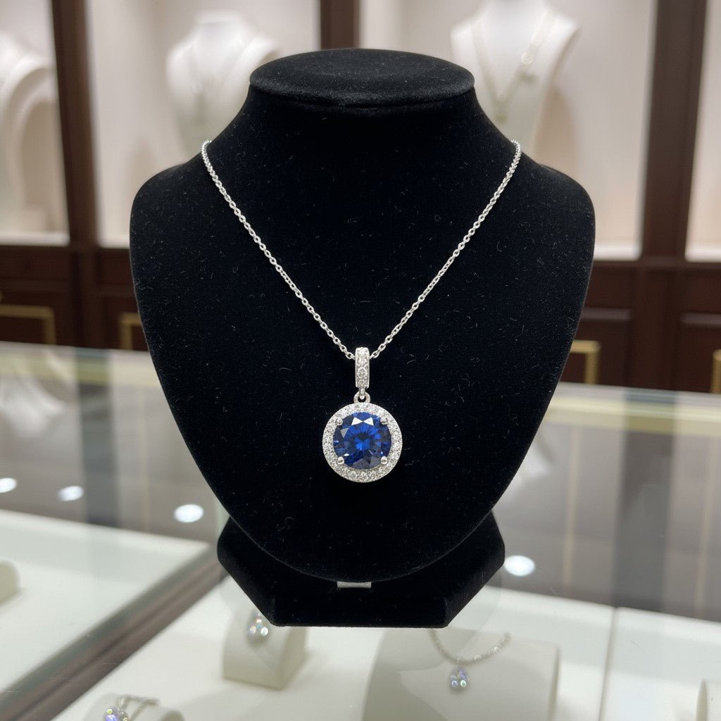 "Circle of Life" Round Portuguese Cut Cremation Pendant with Halo 7mm