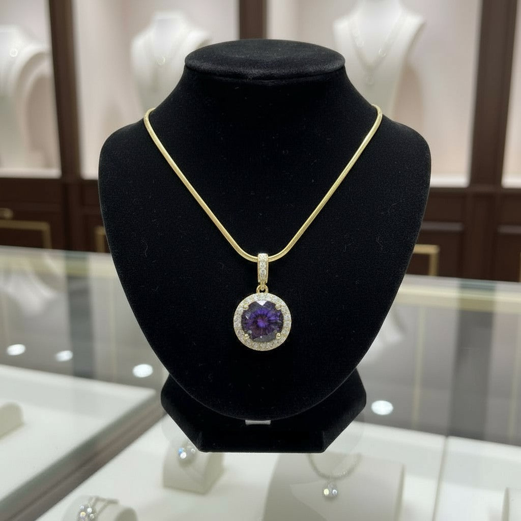 "Circle of Life" Round Portuguese Cut Cremation Pendant with Halo 7mm