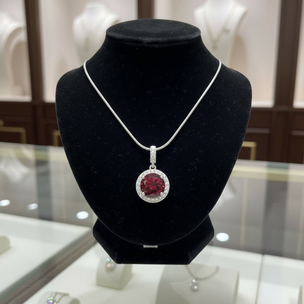 "Circle of Life" Round Portuguese Cut Cremation Pendant with Halo 7mm