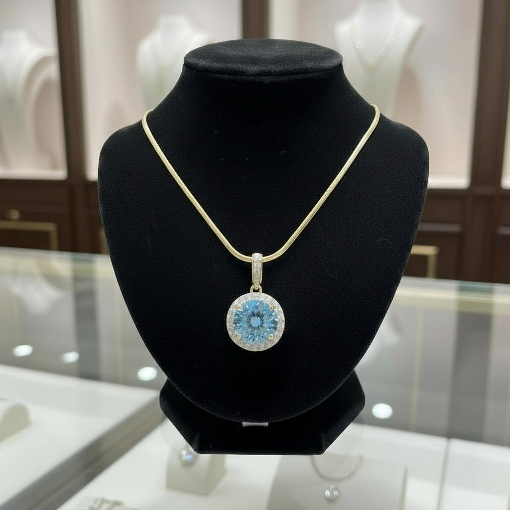 "Circle of Life" Round Portuguese Cut Cremation Pendant with Halo 7mm