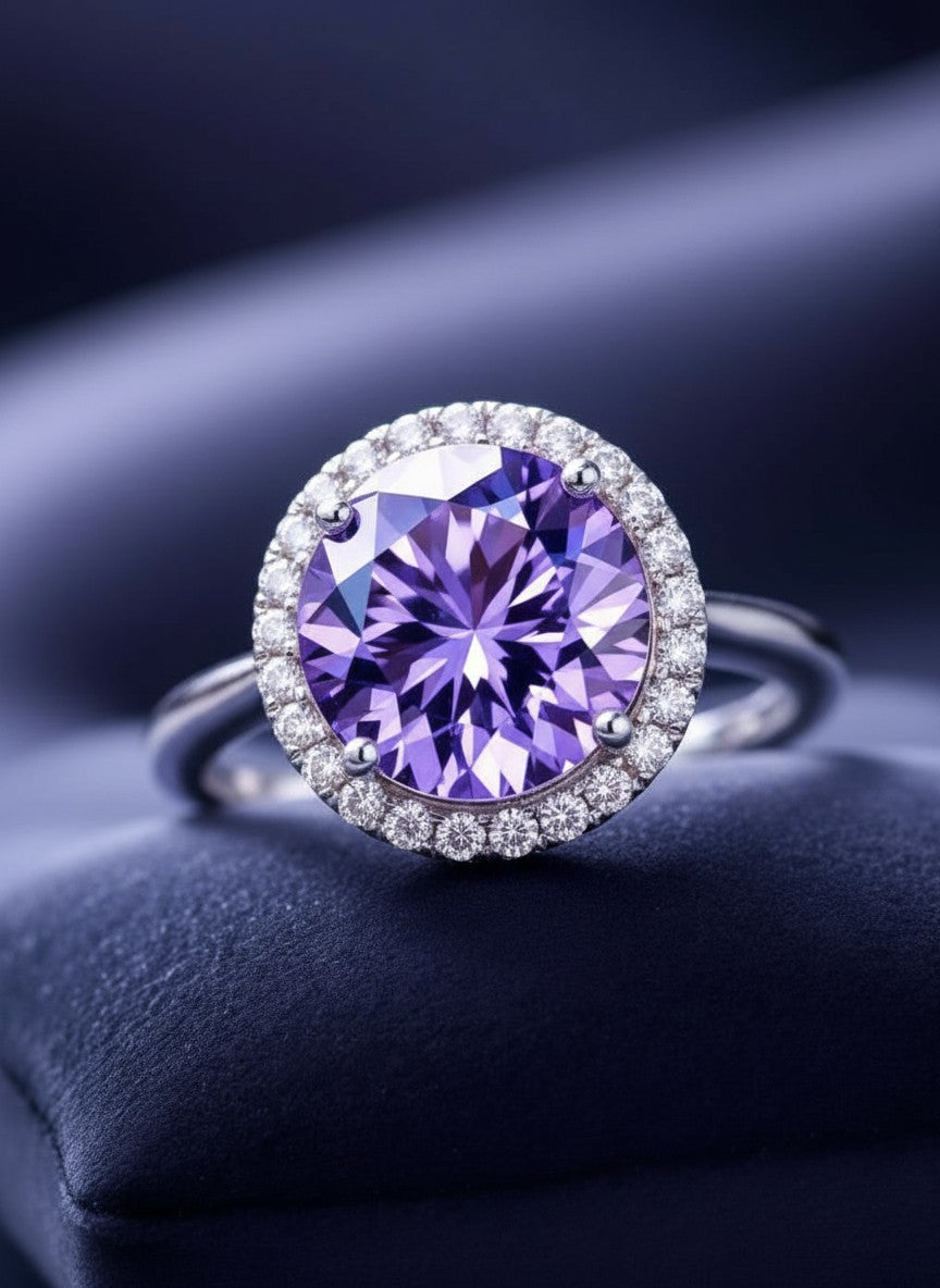 "Circle of Life" Round Portuguese Cut Cremation Ring with Halo 7mm