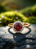 "Circle of Life" Round Portuguese Cut Cremation Ring with Halo 7mm
