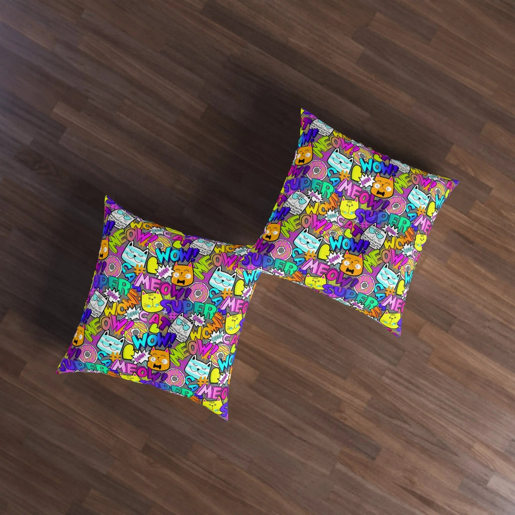 Comical Cat-Themed Tufted Floor Pillow - Perfect for Pet Lovers!