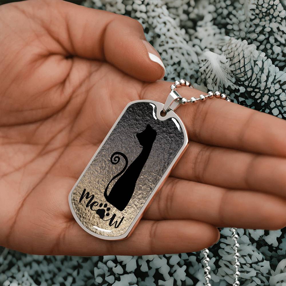 Meow Cat Dog Tag Necklace – Minimalist Cat Lover Pendant