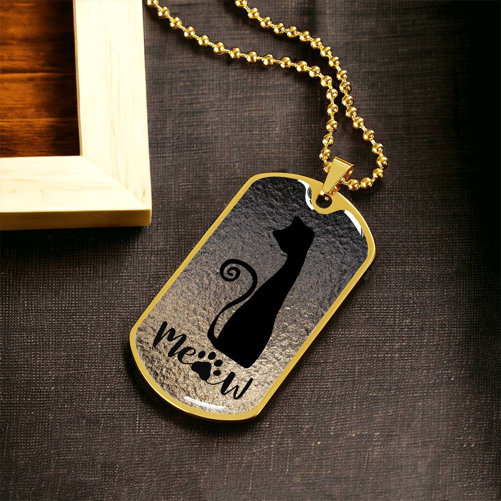 Meow Cat Dog Tag Necklace – Minimalist Cat Lover Pendant