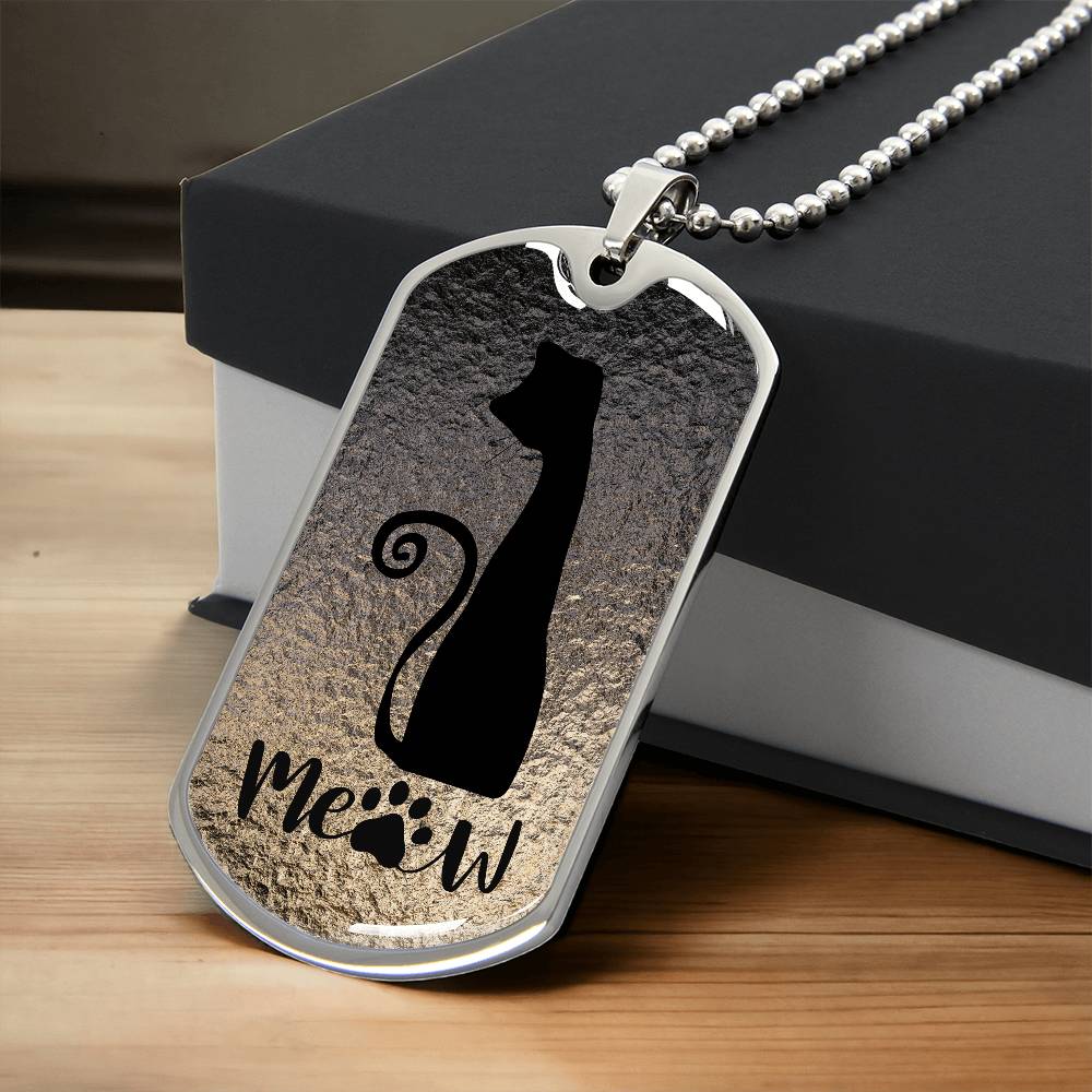 Meow Cat Dog Tag Necklace – Minimalist Cat Lover Pendant
